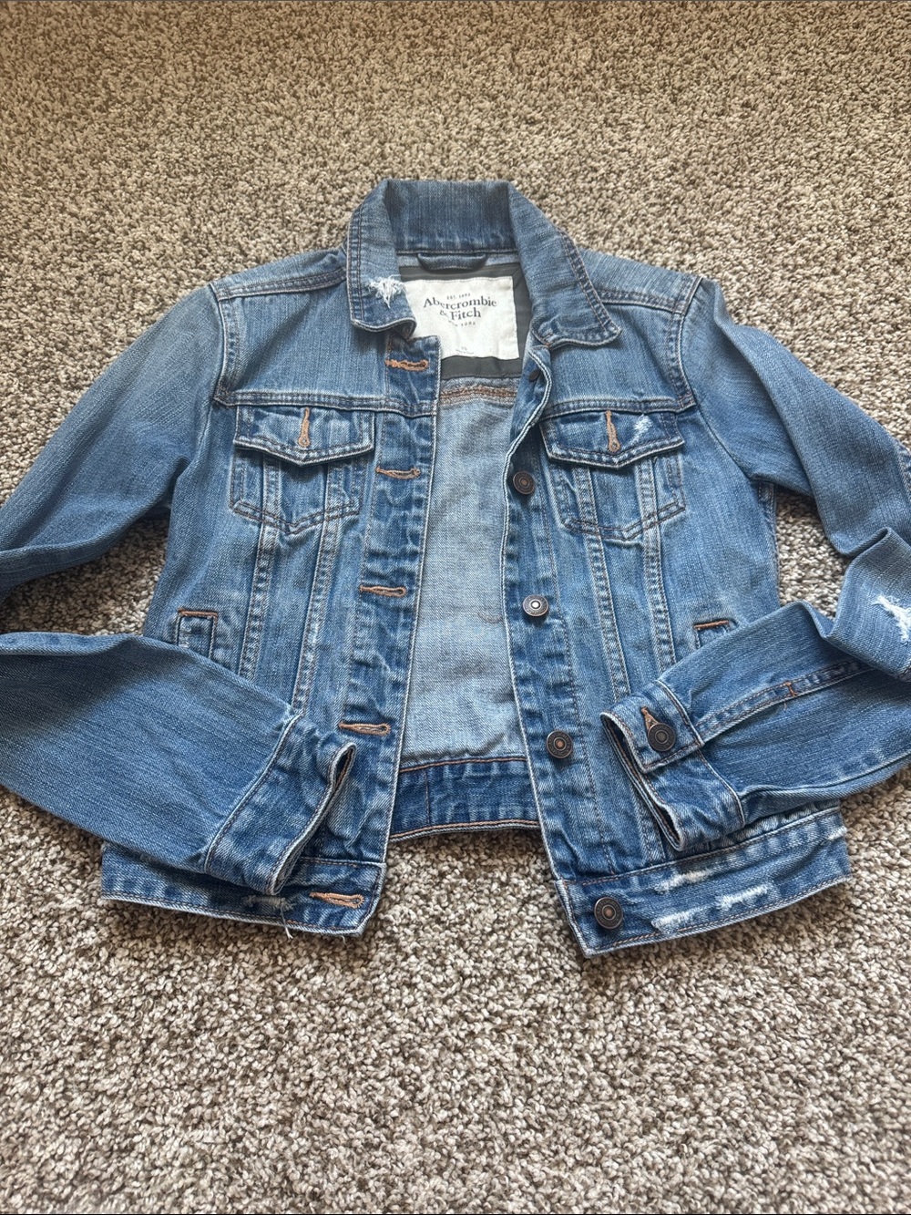 Abercrombie & Fitch Distressed Light Blue Denim Jacket